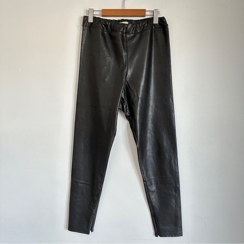 MICHAEL KORS BLACK LEATHER LEGGINGS ZIPPED CUFFS PANTS HIGH RISE JOGGERS 12 L
